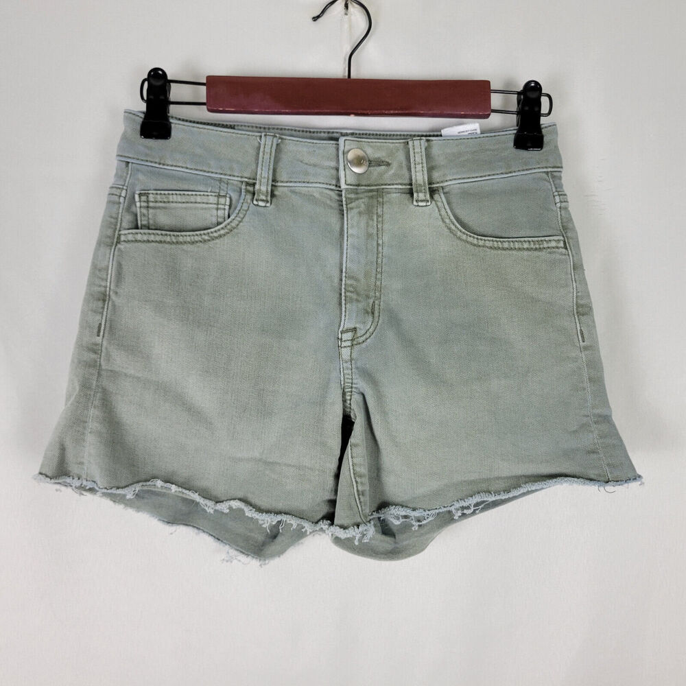 American Eagle Denim Shorts Womens 2 Green Jean Mid Rise Super Super Stretch